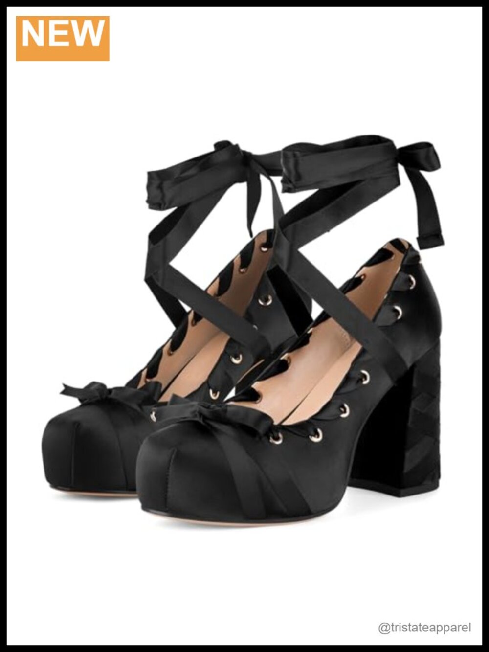 Chunky Platform Bow Lace Up Ballerina High Heels Pumps Satin